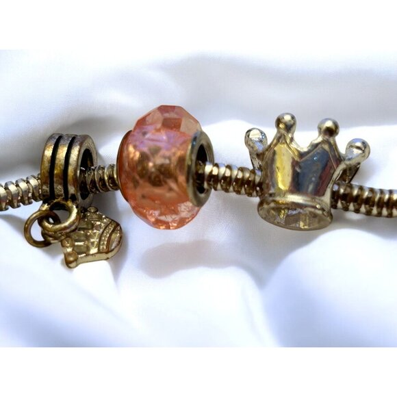 Girls Princess Silver Charm Bracelet With Pink Heart Beads - Picture 10 of 12